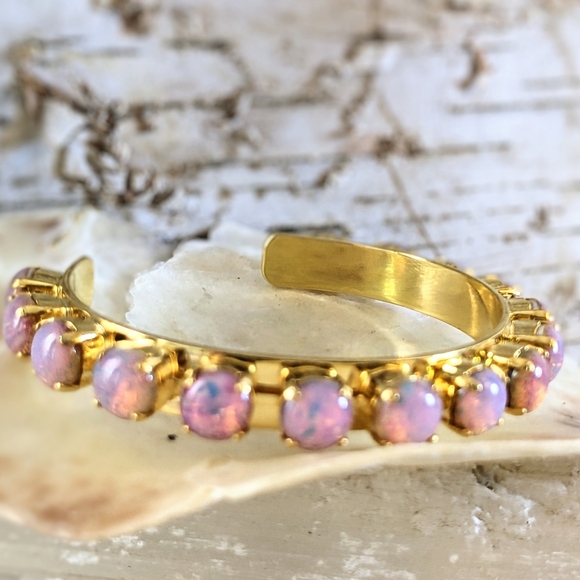 Pink Fire Opal In Gold Plated Cuff Bracelet - Picture 2 of 5